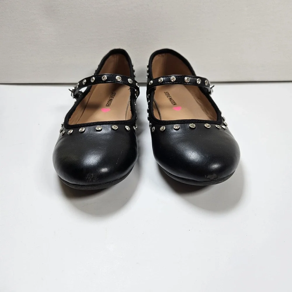 Steve Madden Kids Black Rhinestone Mary Jane Flats Dress Shoes Size Youth 5